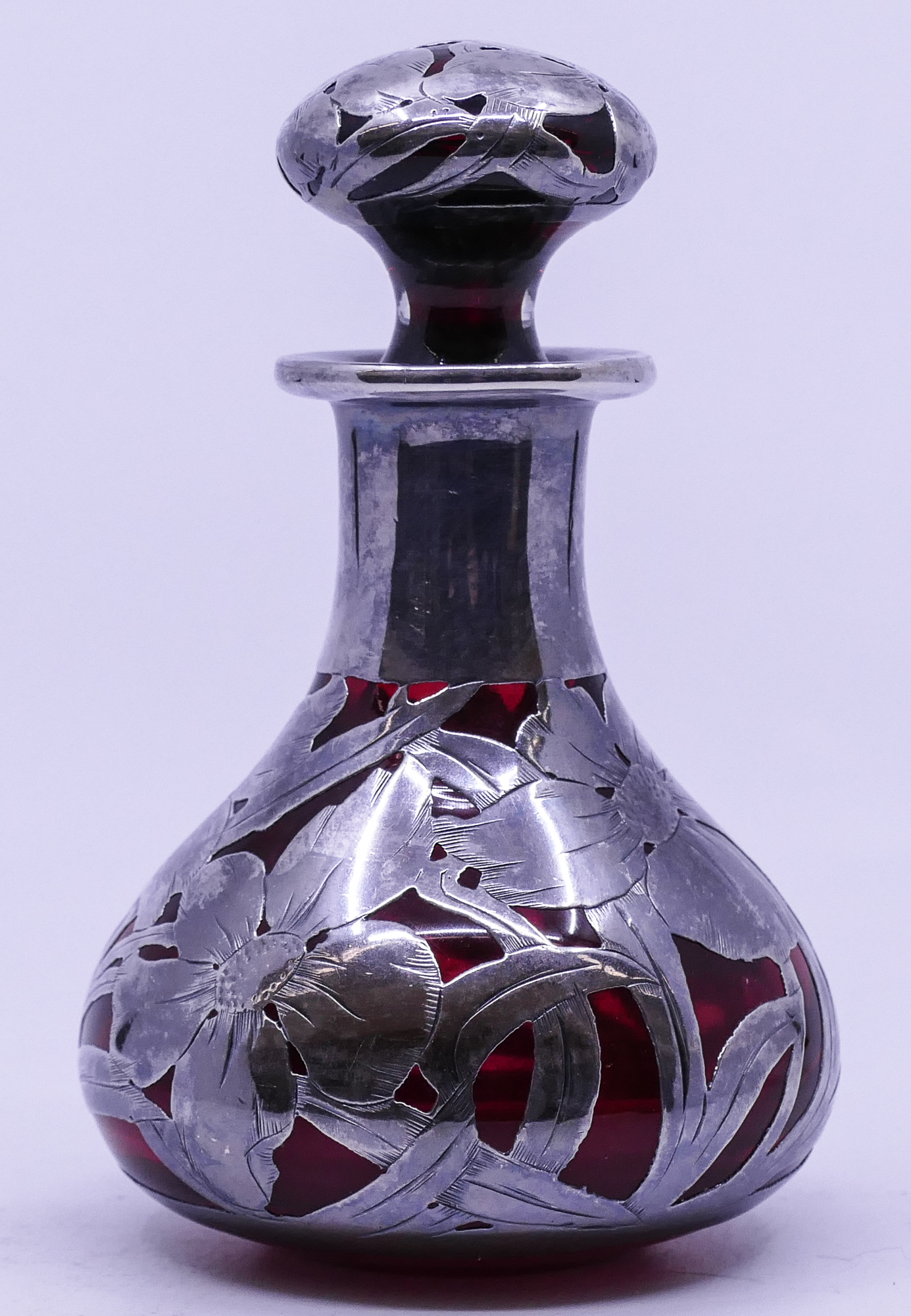 Antique Sterling Overlay Ruby Glass