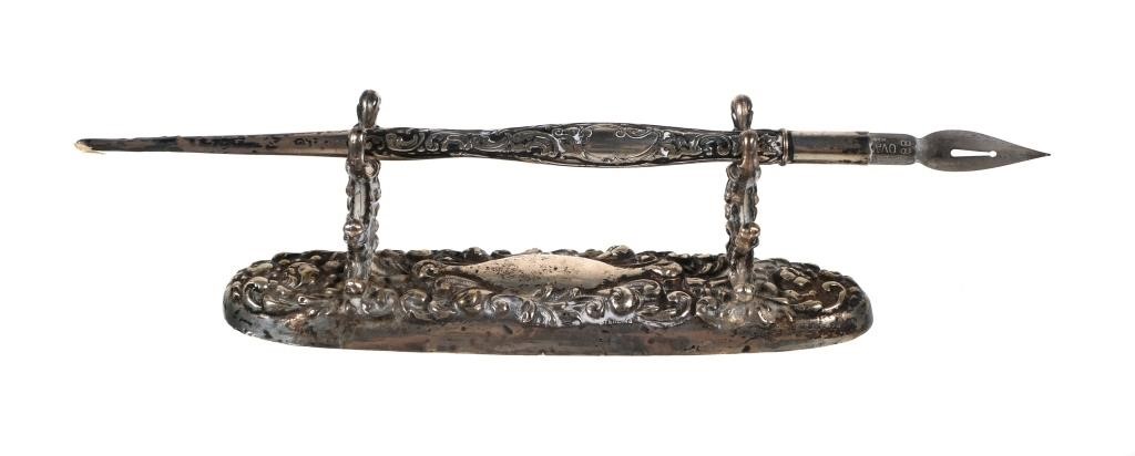 ANTIQUE STERLING REPOUSSE DIP PEN &