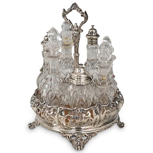 ANTIQUE STERLING SILVER AND CRYSTAL