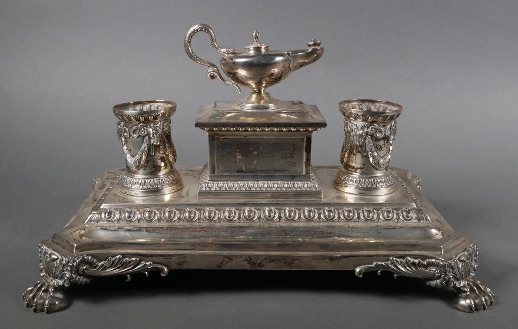 ANTIQUE STERLING STANDISH INKWELL