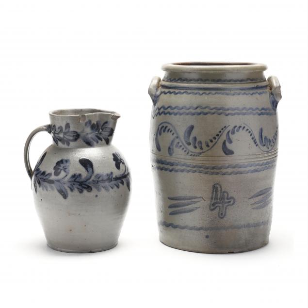 ANTIQUE STONEWARE JAR AND PITCHER