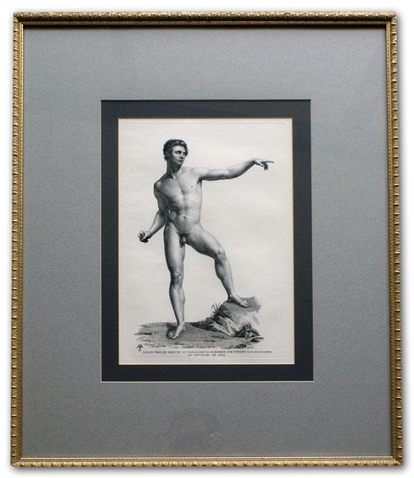 ANTIQUE STYLE PRINT NUDE MAN: