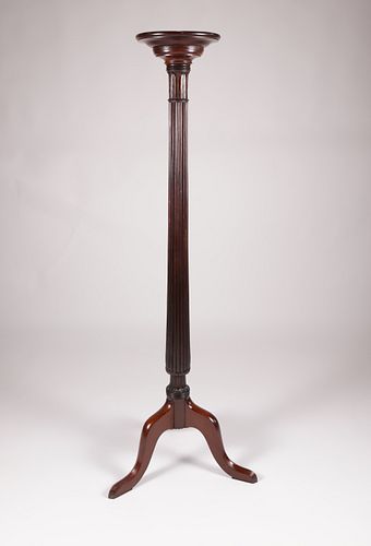 ANTIQUE TALL MAHOGANY REEDED COLUMN