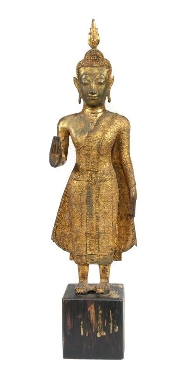 ANTIQUE THAI GILT BRONZE BUDDHA