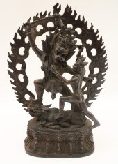 ANTIQUE TIBETAN BRONZE DEITY,