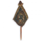 ANTIQUE TIBETAN PAINTED LEATHE