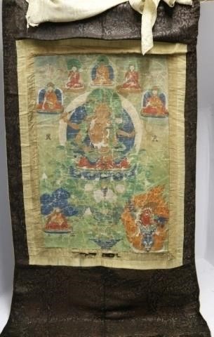 ANTIQUE TIBETAN THANGKA PAINTING ON