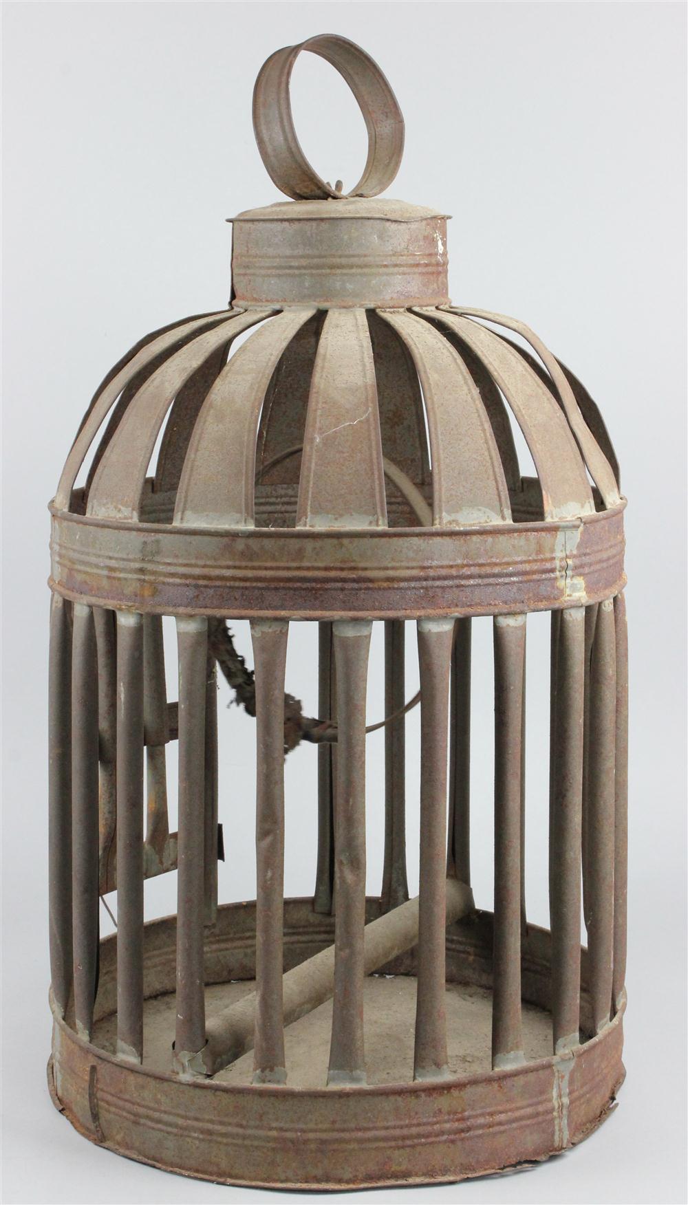 ANTIQUE TIN BIRD CAGE domed upper
