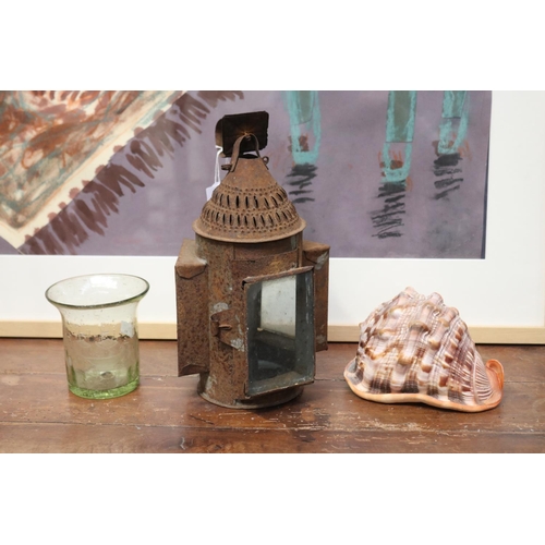 Antique tin candlestick lantern,