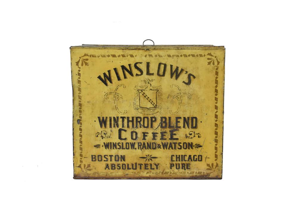ANTIQUE TIN PAINTED COFFEE BOX,