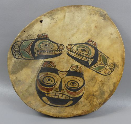 ANTIQUE TLINGIT ALASKAN DRUM19th