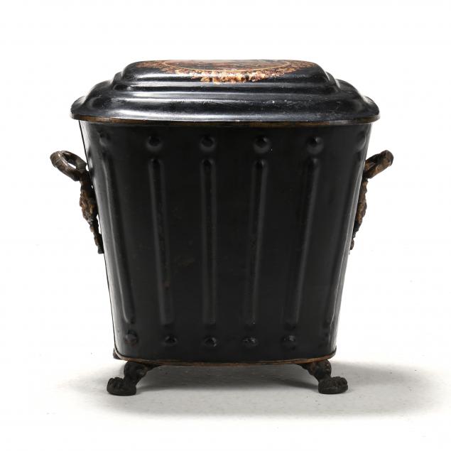 ANTIQUE TOLE WARE COAL SCUTTLE 19th