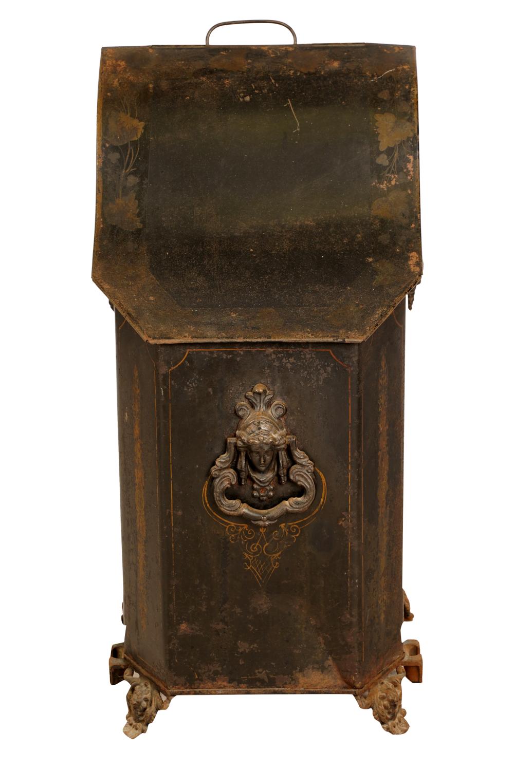 ANTIQUE TOLEL COAL BINwith hinged