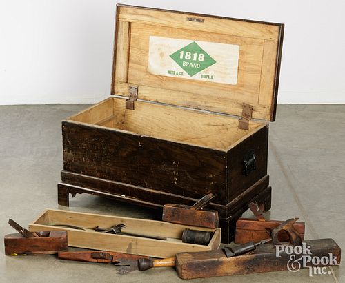 ANTIQUE TOOL CHEST AND TOOLSOak