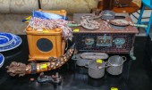 ANTIQUE TOY STOVE & COOKWARE;