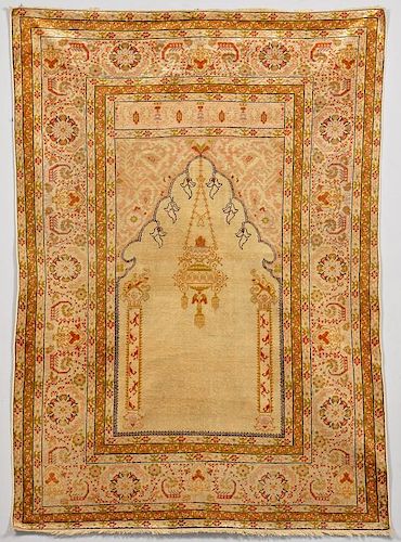 ANTIQUE TURKISH SILK PRAYER RUG, C.