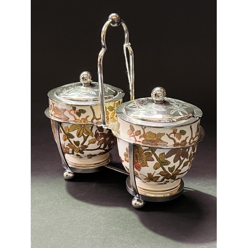 Antique twin pot condiment set,