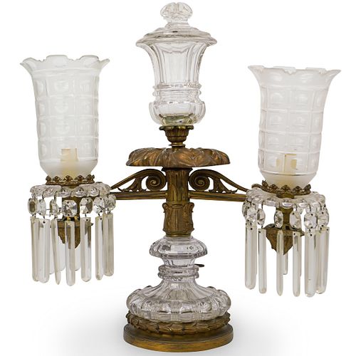 ANTIQUE TWO-ARM BRONZE & CRYSTAL