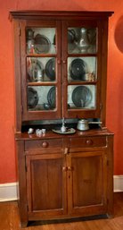 Antique two part set back cupboard,