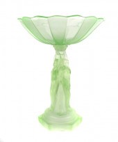 ANTIQUE VASELINE GLASS FOOTED