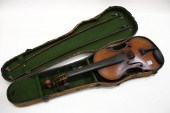 ANTIQUE VIOLIN WITH TWO BOWS A