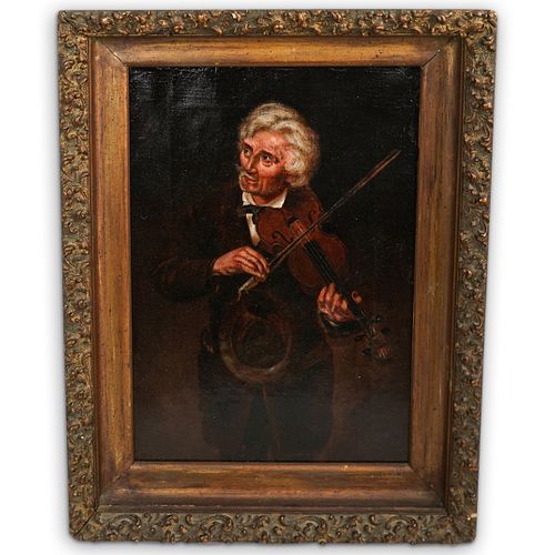 ANTIQUE VIOLINIST OIL ON