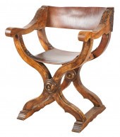 ANTIQUE WALNUT AND LEATHER SAV