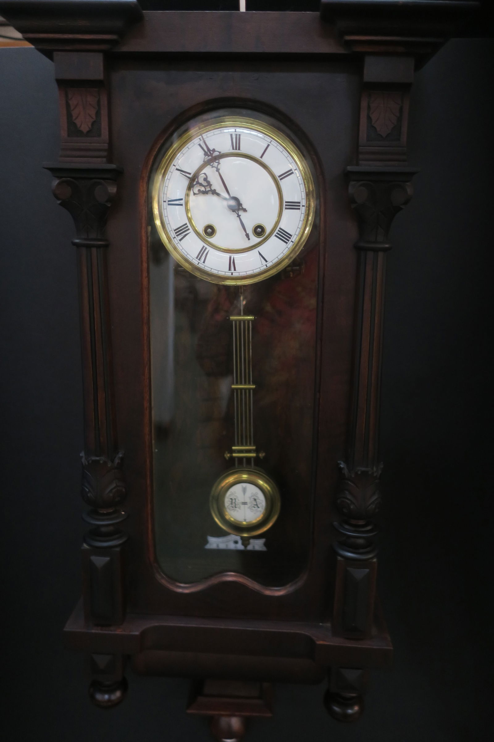 ANTIQUE WALNUT GERMAN WALL CLOCK BY