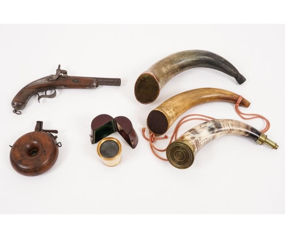 Antique walnut percussion pistol;