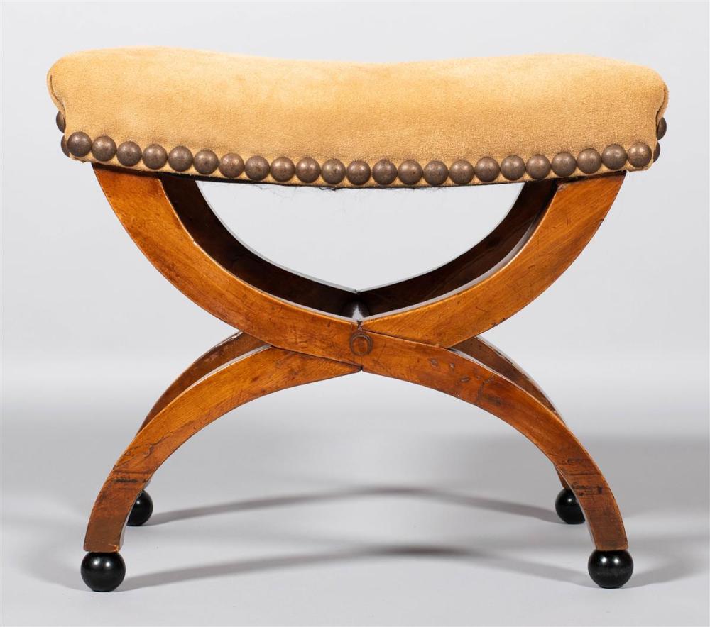 ANTIQUE WALNUT X-FORM STOOL, 19TH
