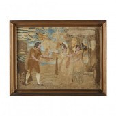 ANTIQUE WATERCOLOR, SILK, AND