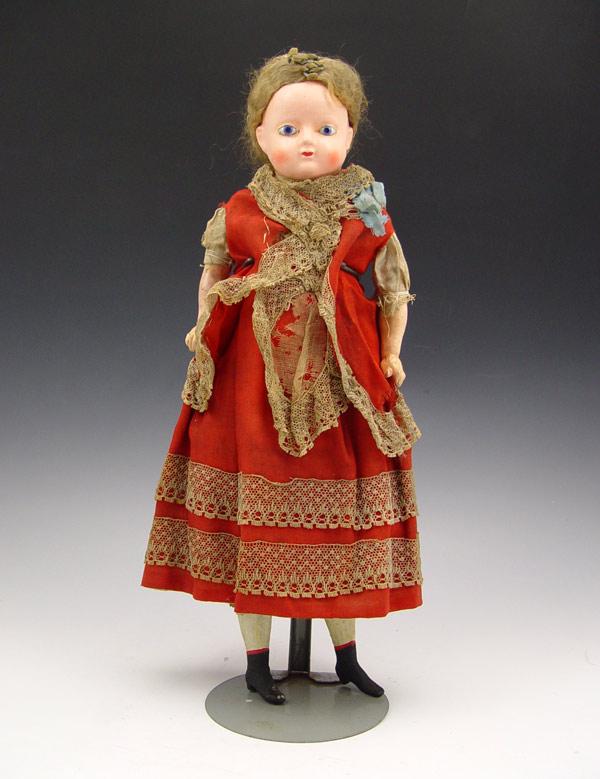 ANTIQUE WAX DOLL: 15 1/2'' tall,