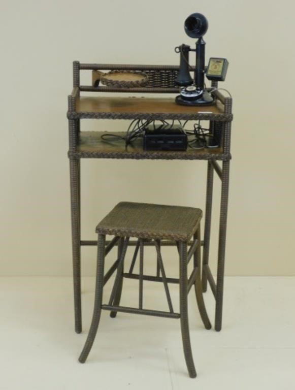 ANTIQUE WICKER TELEPHONE TABLE