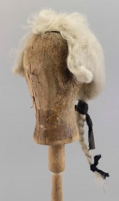 ANTIQUE WIG STAND AND WIG 19TH