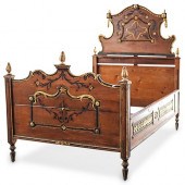 ANTIQUE WOOD CARVED BED FRAMED