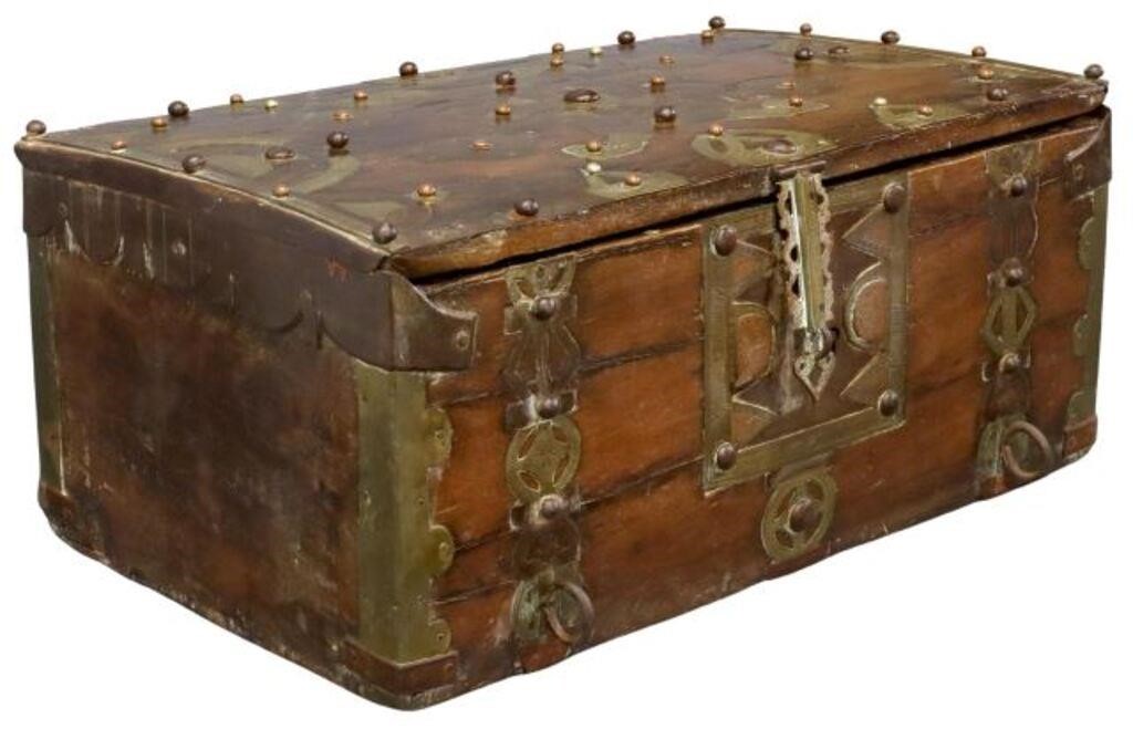 ANTIQUE WOOD & ENGRAVED BRASS