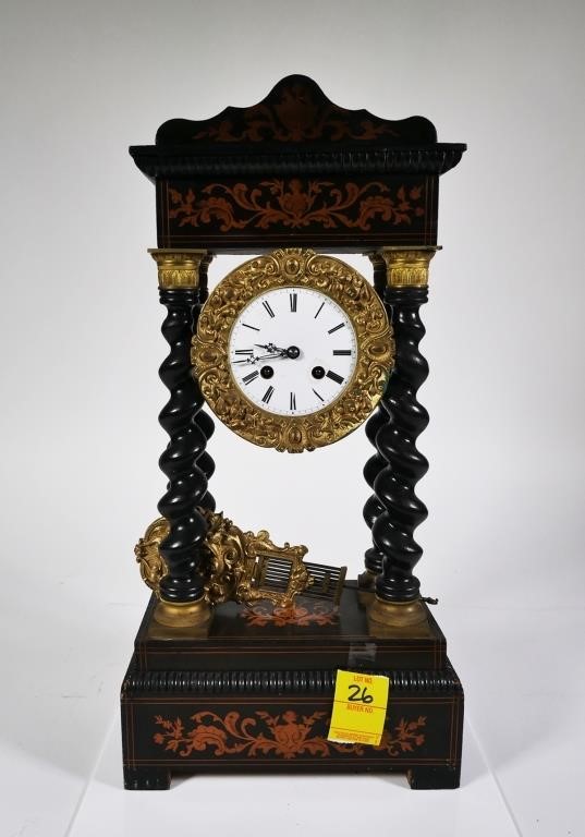 ANTIQUE WOOD & GILT BRONZE MANTEL