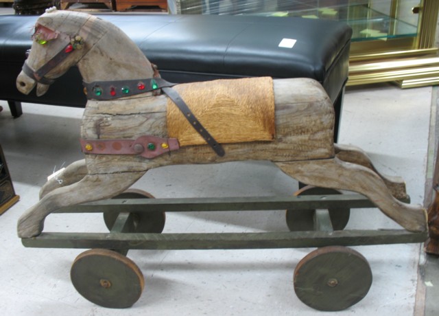 ANTIQUE WOOD HOBBY HORSE ON