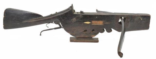 ANTIQUE WOOD & IRON CROSSBOW,