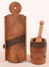 ANTIQUE WOOD SLAW BOARD, MORTA
