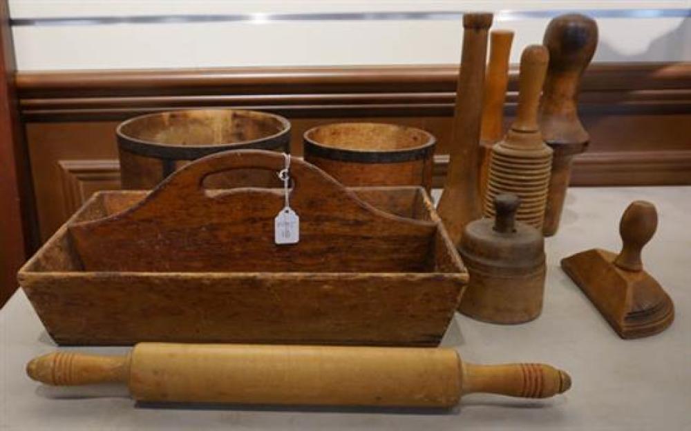ANTIQUE WOOD TOOL BOX, TWO WOOD