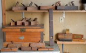 Antique wooden toolbox with br