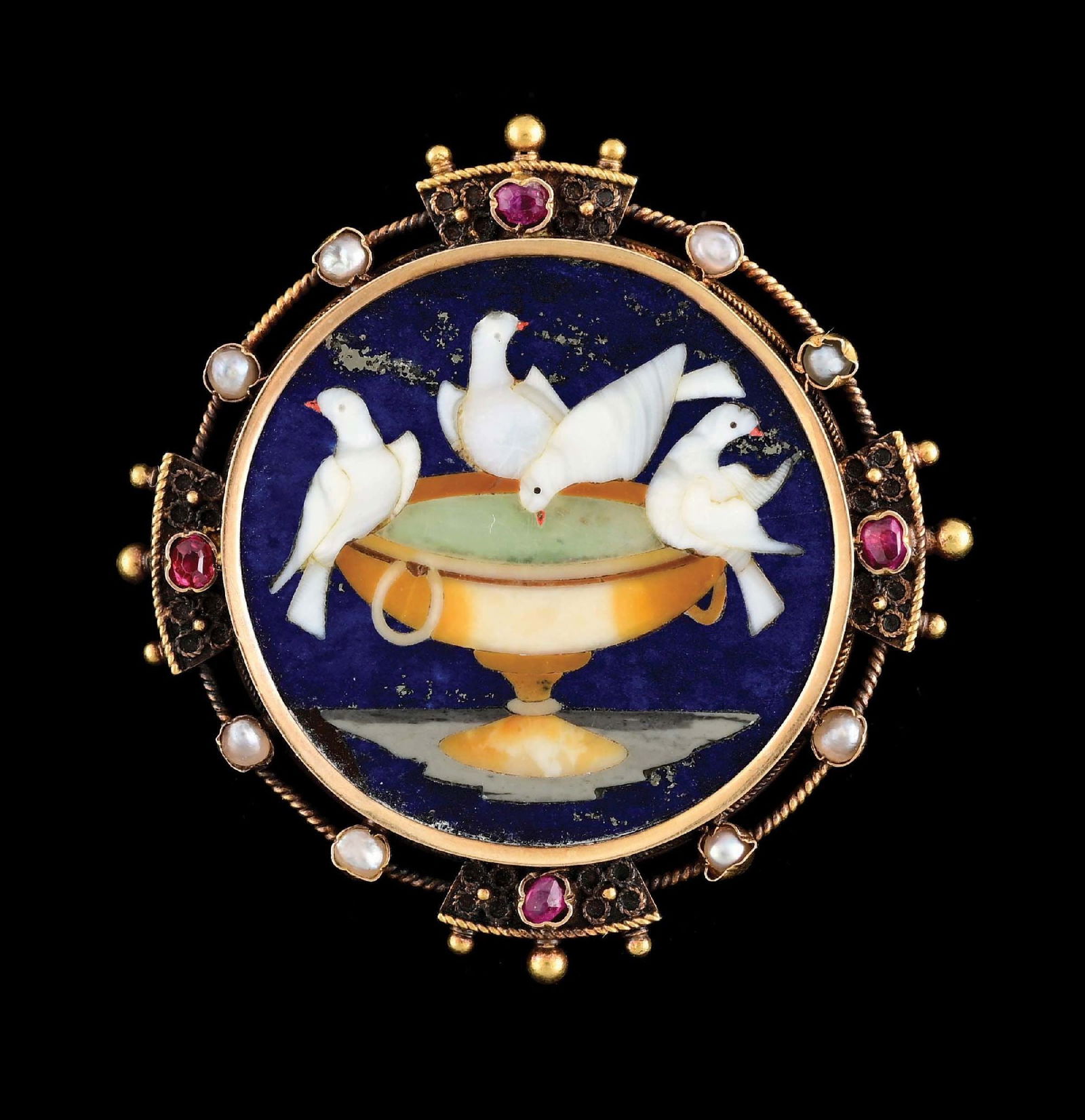 ANTIQUE YELLOW GOLD PIETRA DURA