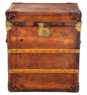 ANTIQUED LEATHER STORAGE CHEST