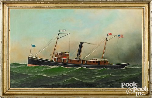 ANTONIO JACOBSEN OIL ON CANVAS SHIP