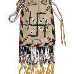 Apache Beaded Hide Drawstring Bag