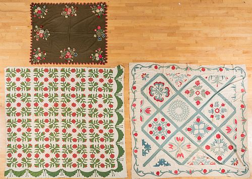 APPLIQUE QUILT TOPS & CREWEL WORK