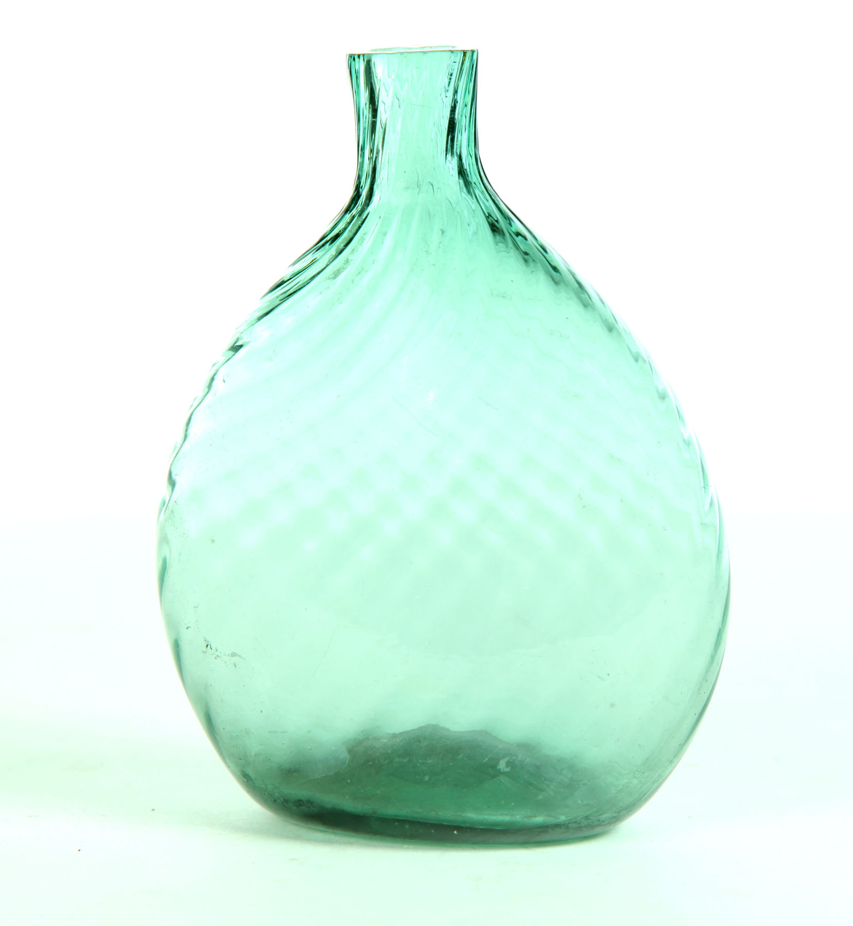 AQUA BLOWN GLASS FLASK.  Zanesville