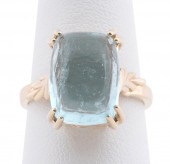 AQUAMARINE CABOCHON & 14K YELL