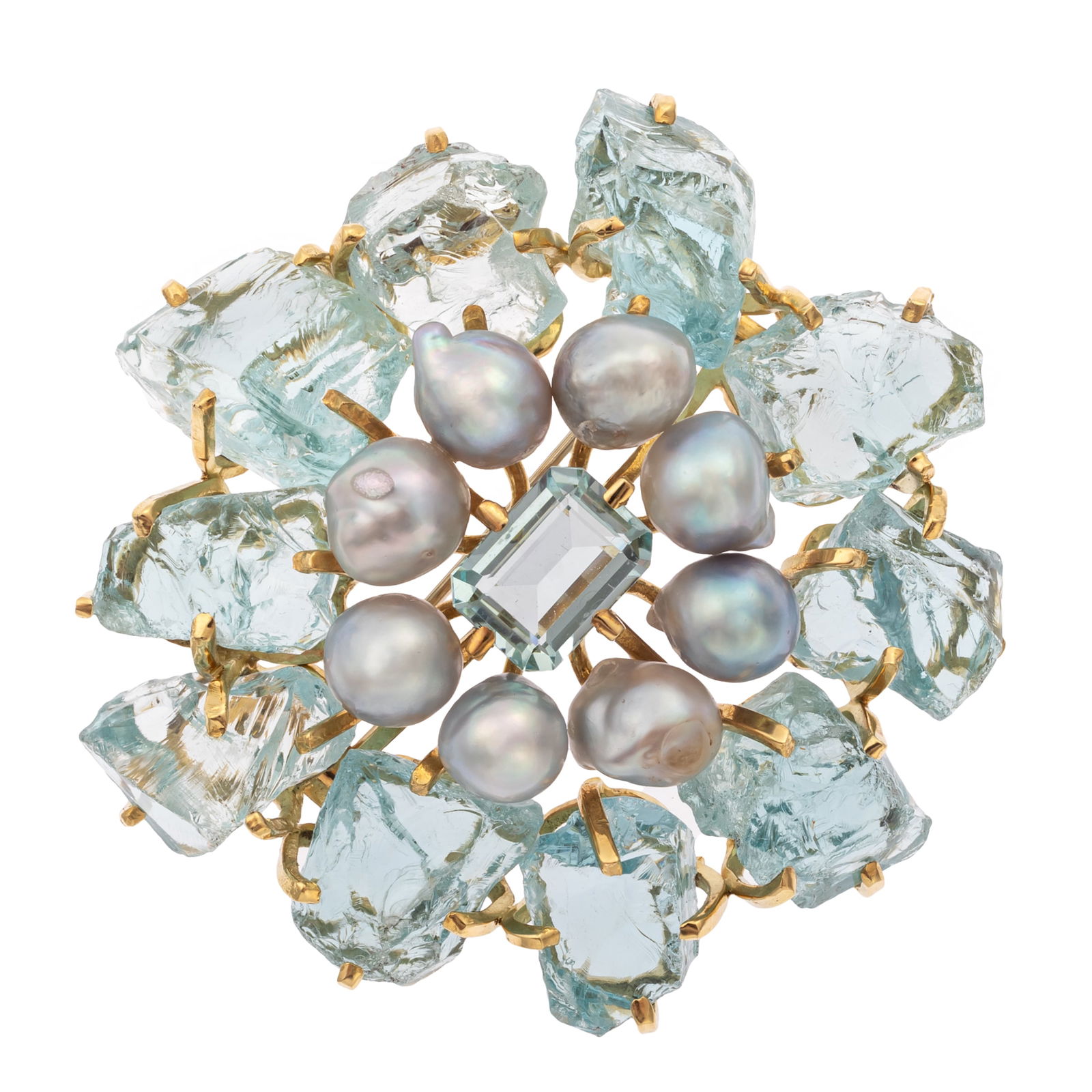 AQUAMARINE, CULTURED PEARL, 18K